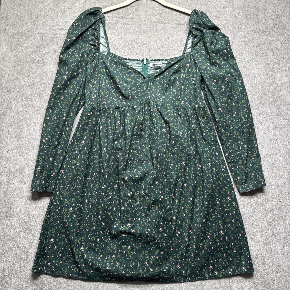 Reformation Kenzi Green Ditsy Floral Mini Dress Puff Sleeve Size 10 Romantic